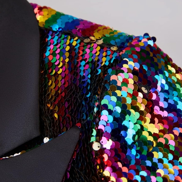 Rainbow Sequin Women's Tuxedo Jacket - Picture 4 of 7